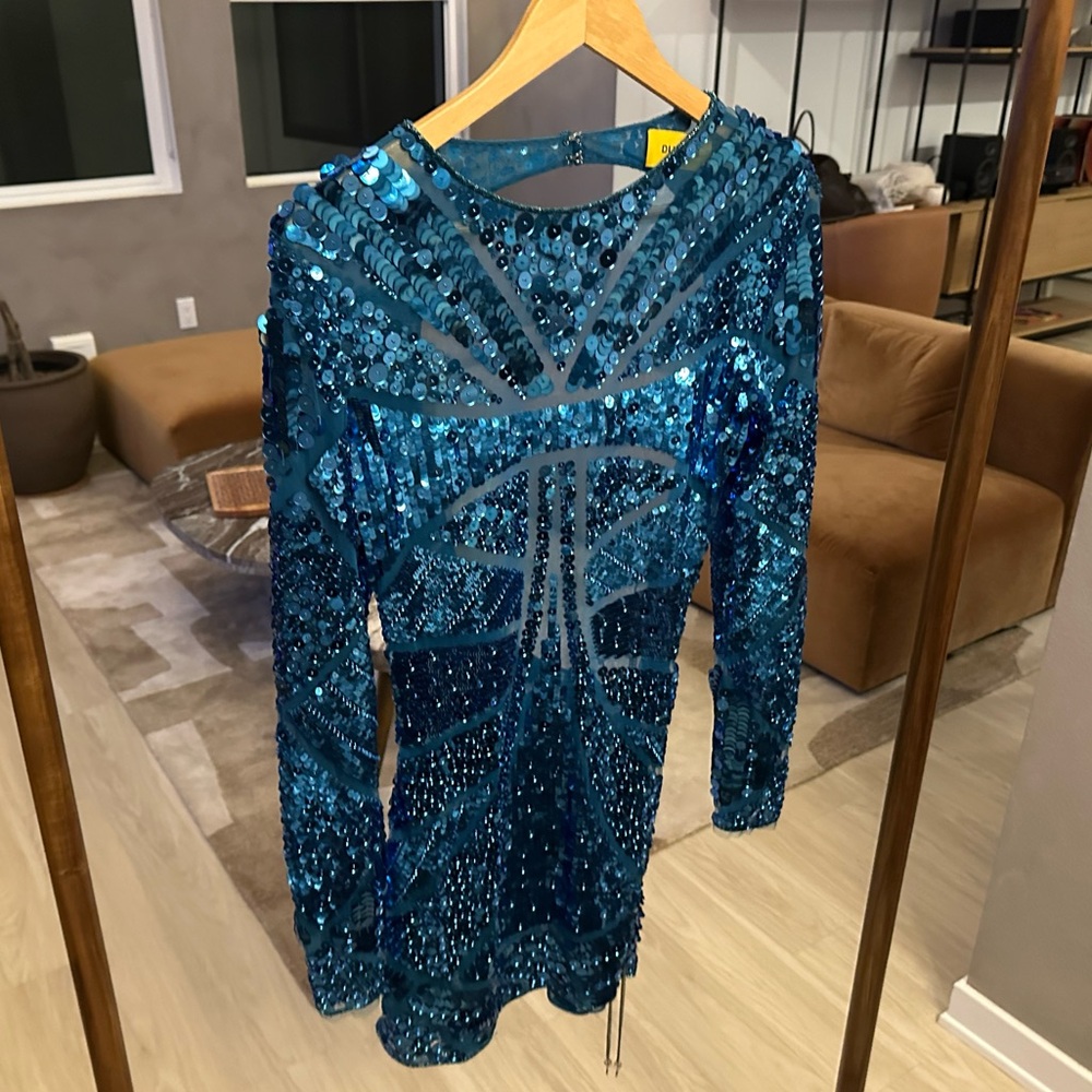 DUNDAS Nirvana Blue Sequin Open-Back Mini Dress. Worn Once. IT 42 / US 6